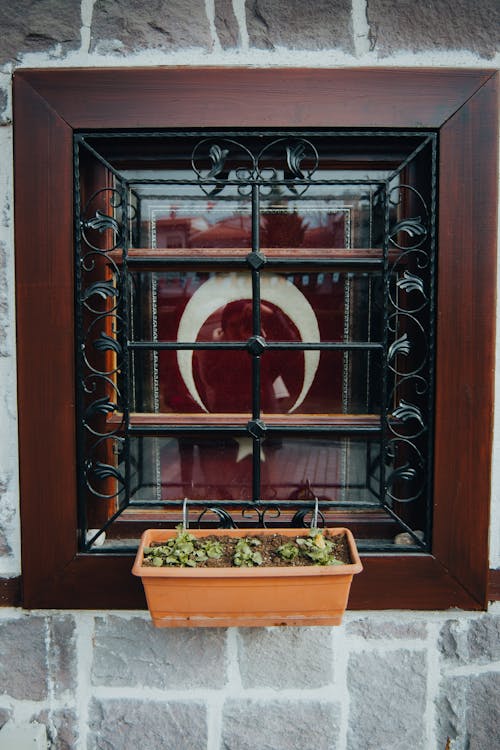 Flag of Turkey behind Bars on Window