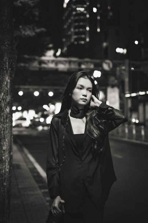 Portrait of Woman on Street in Black and White