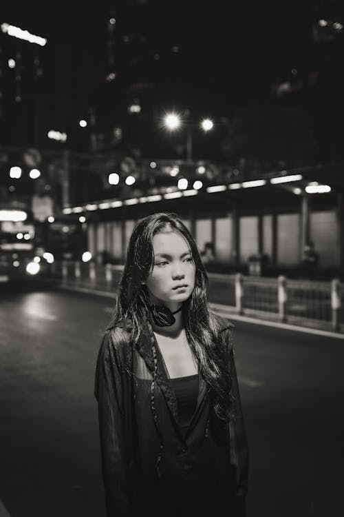 Woman on Street in Black and White