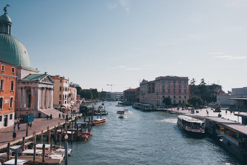 View of Boats on the Grand Canal in Venice 