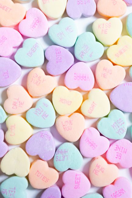 Bright and colorful heart-shaped candies for Valentine's Day celebration.