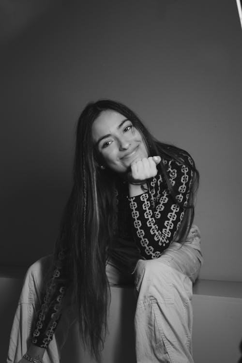 Portrait of Brunette Woman in Black and White 