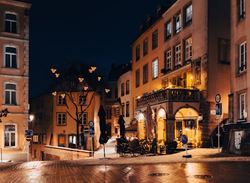 Bar by the Street in Luxembourg at Night 