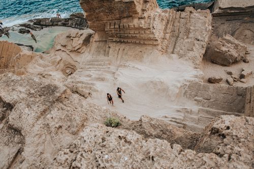 Free A breathtaking aerial view of the rocky cliff formations in Atlantis, Ibiza, near the sea. Stock Photo