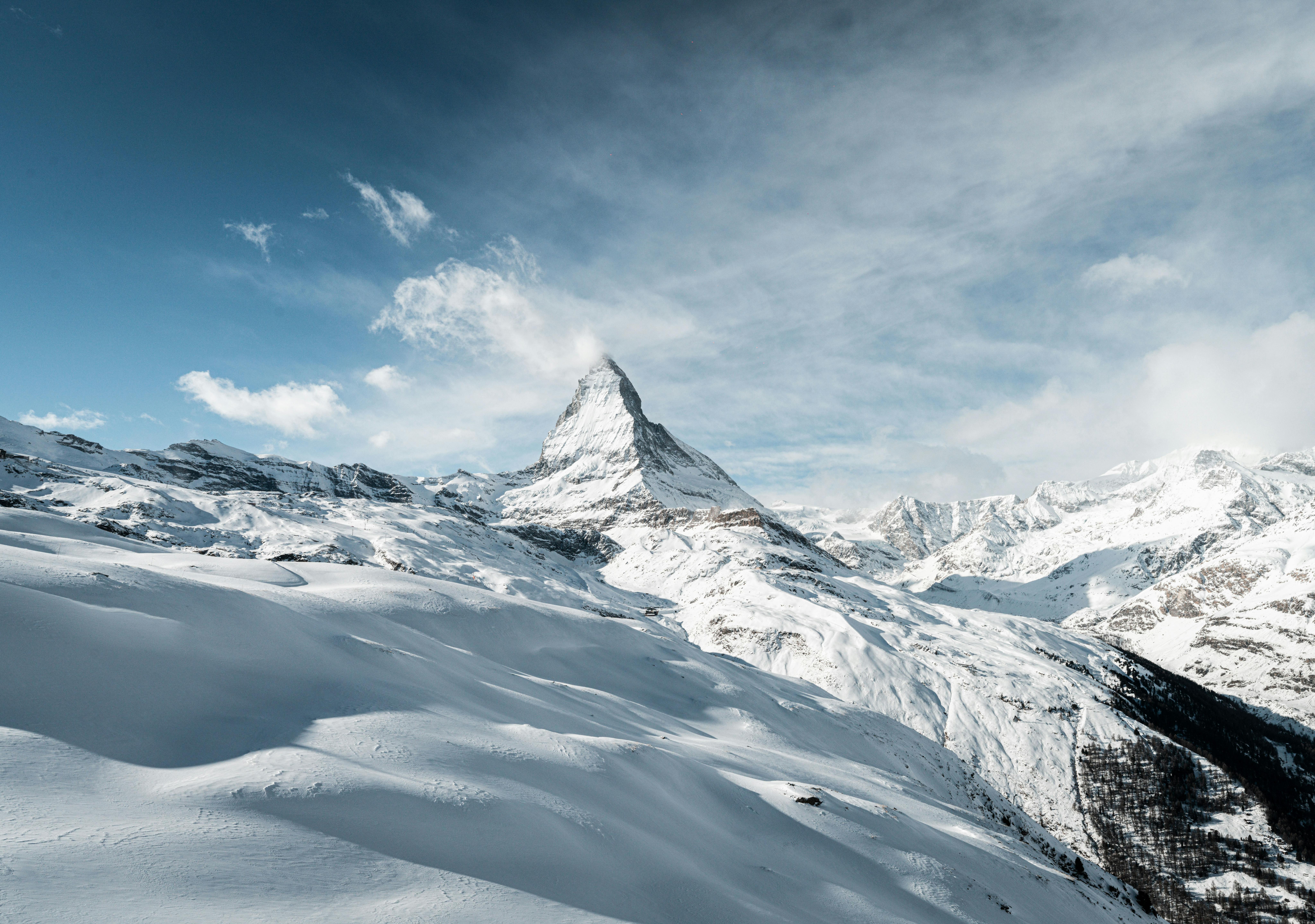 Stunning winter landscape showcasing the iconic Matterhorn peak in Switzerland.