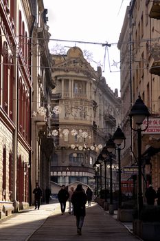 Picturesque view of a charming street with historic architecture in Belgrade, Serbia.