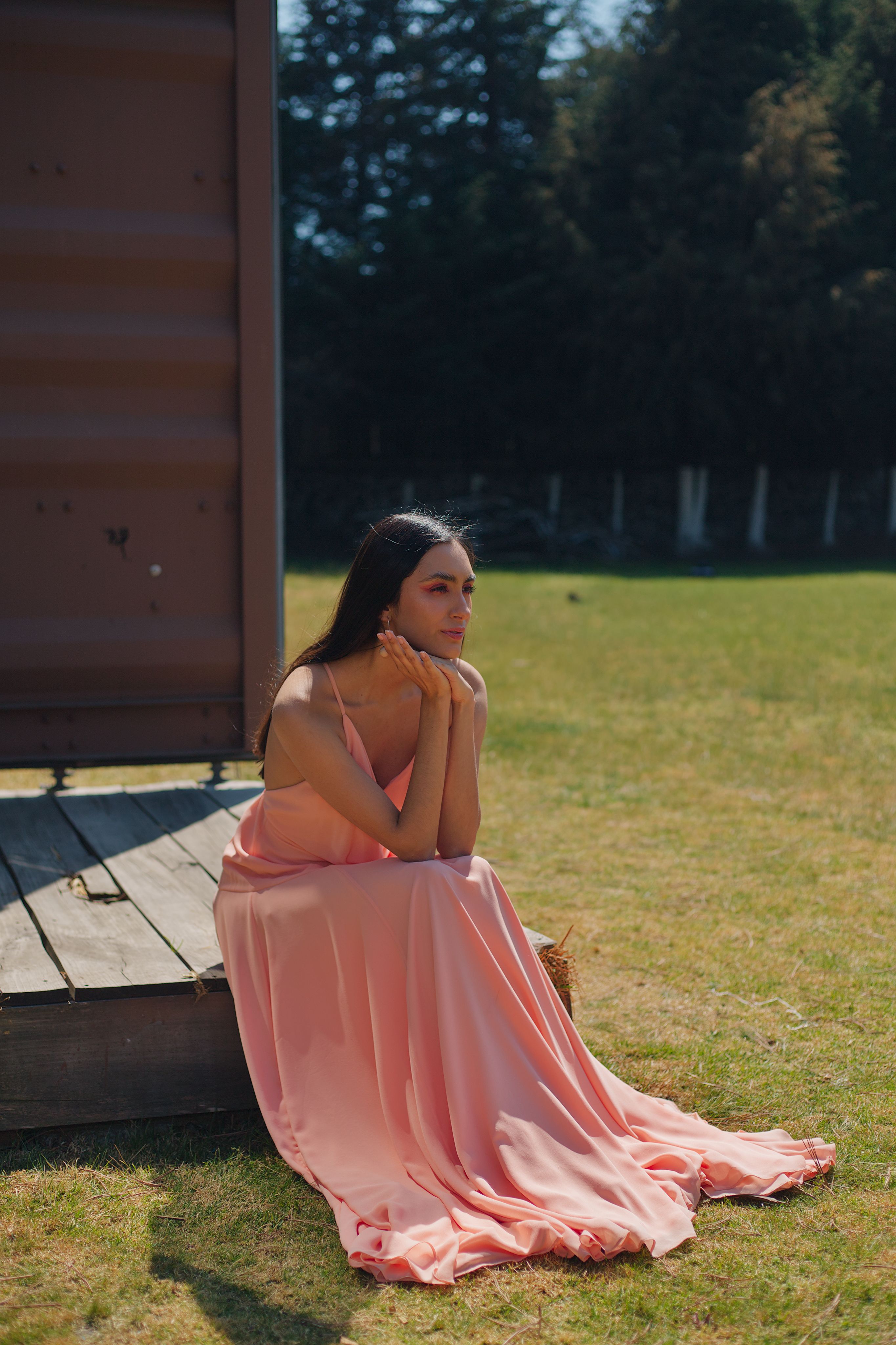 Woman Sitting in Pink Dress · Free Stock Photo