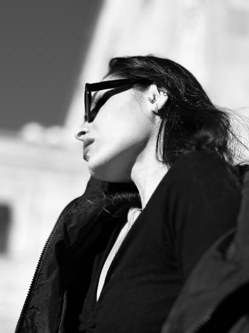 Portrait of Woman in Sunglasses in Black and White