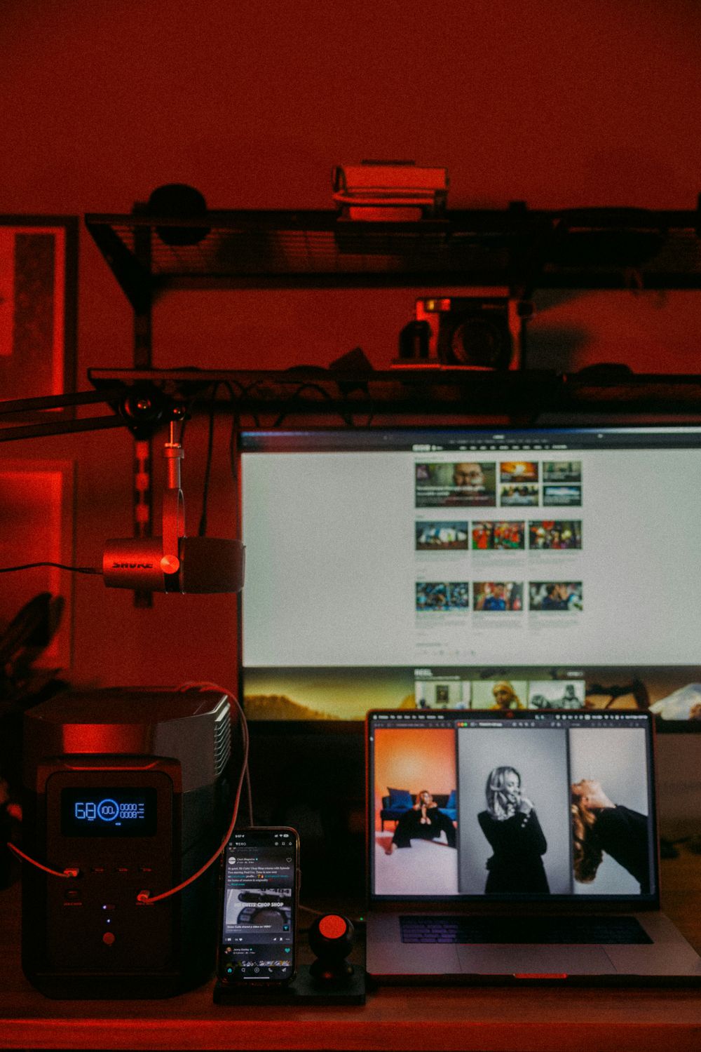 Screens of Laptop, Smartphone and Computer on Desk in Red Light · Free ...