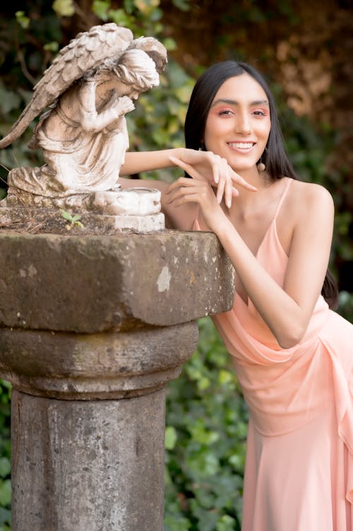 Smiling Brunette Woman in Dress