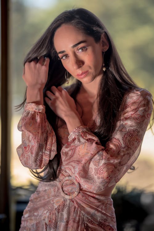 Portrait of Brunette Woman in Dress