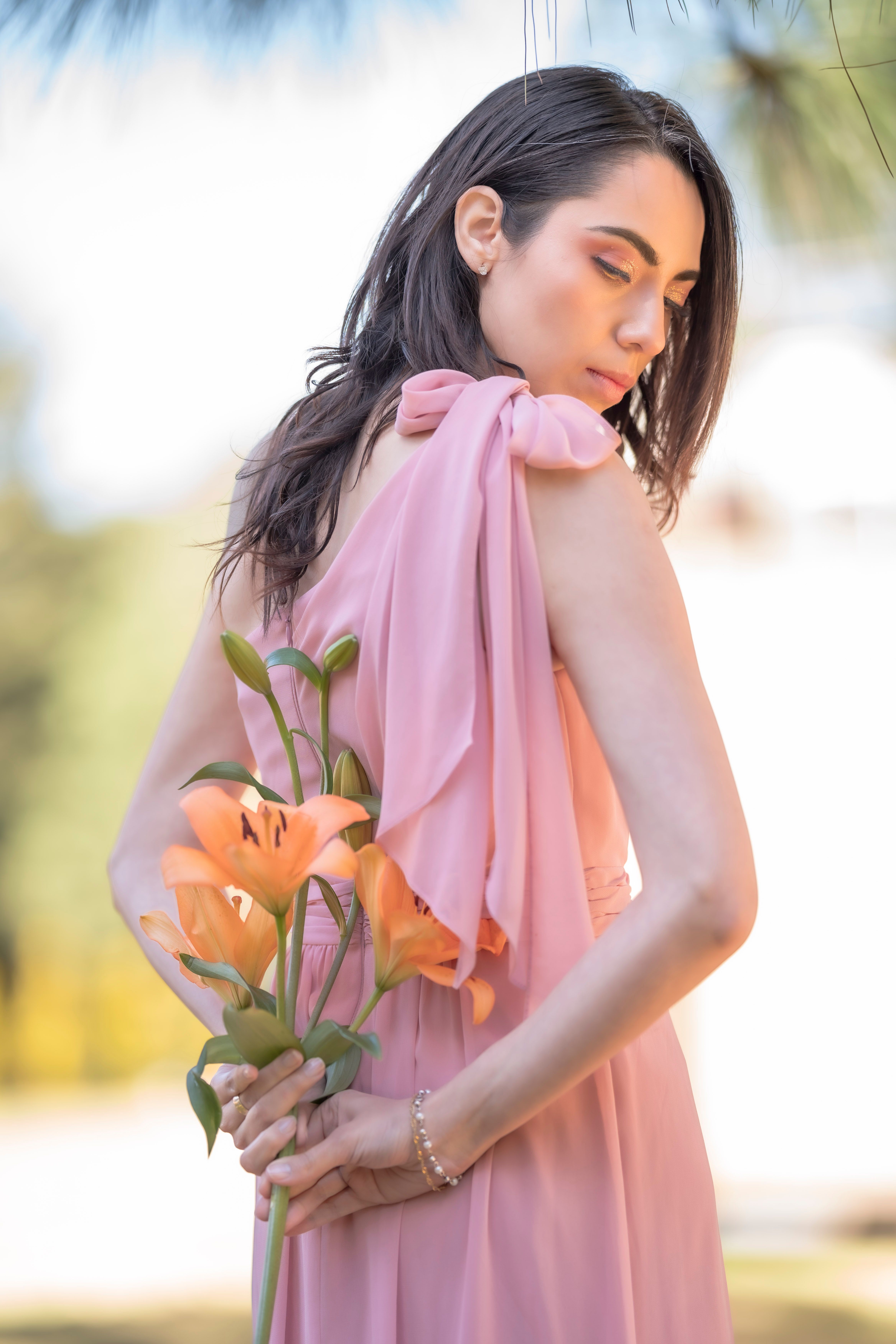 strapless open back dress Cotton Blush Pink Floral Midi Sundress with Pockets PromGirl
