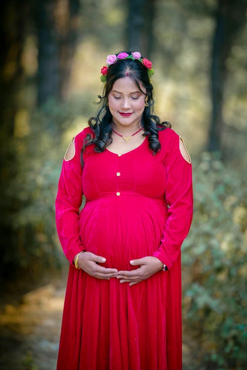 Pregnant Woman in Red Dress