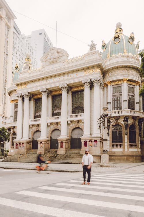 Facade of the Municipal Theater of Rio de Janeiro in Brazil 