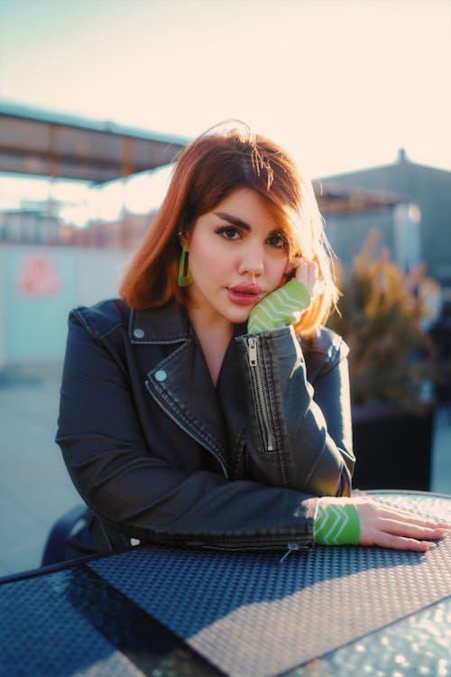 Woman in Black, Leather Jacket