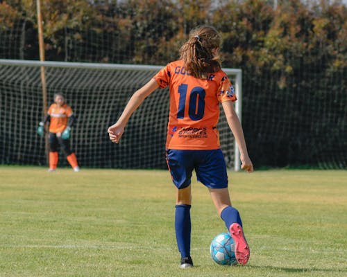 Back View of Girl Playing Soccer