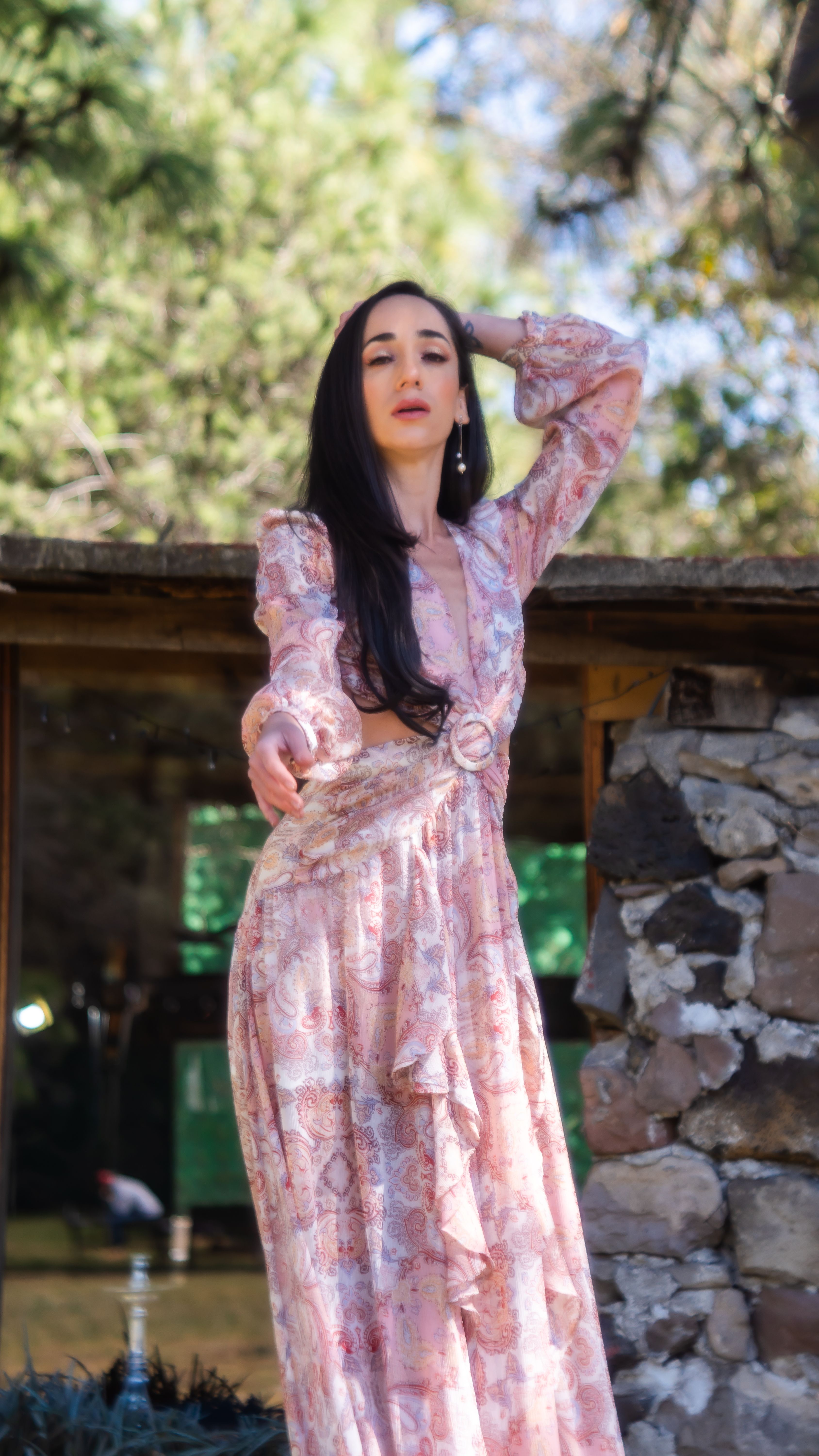 Woman Posing in Floral Maxi Dress  Free Stock Photo
