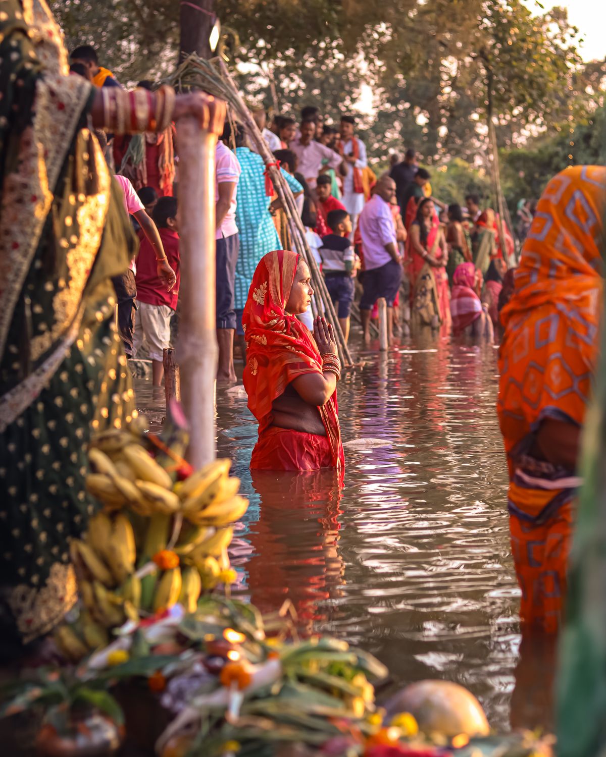 Traditional Ritual Clothes Woman in Traditional Clothing Standing in Lake Water for Ritual · Free ...
