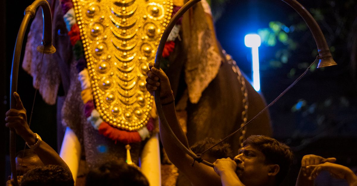 Elephant Welcome Ritual People around Golden Elephant at Night in Religion Ceremony · Free ...