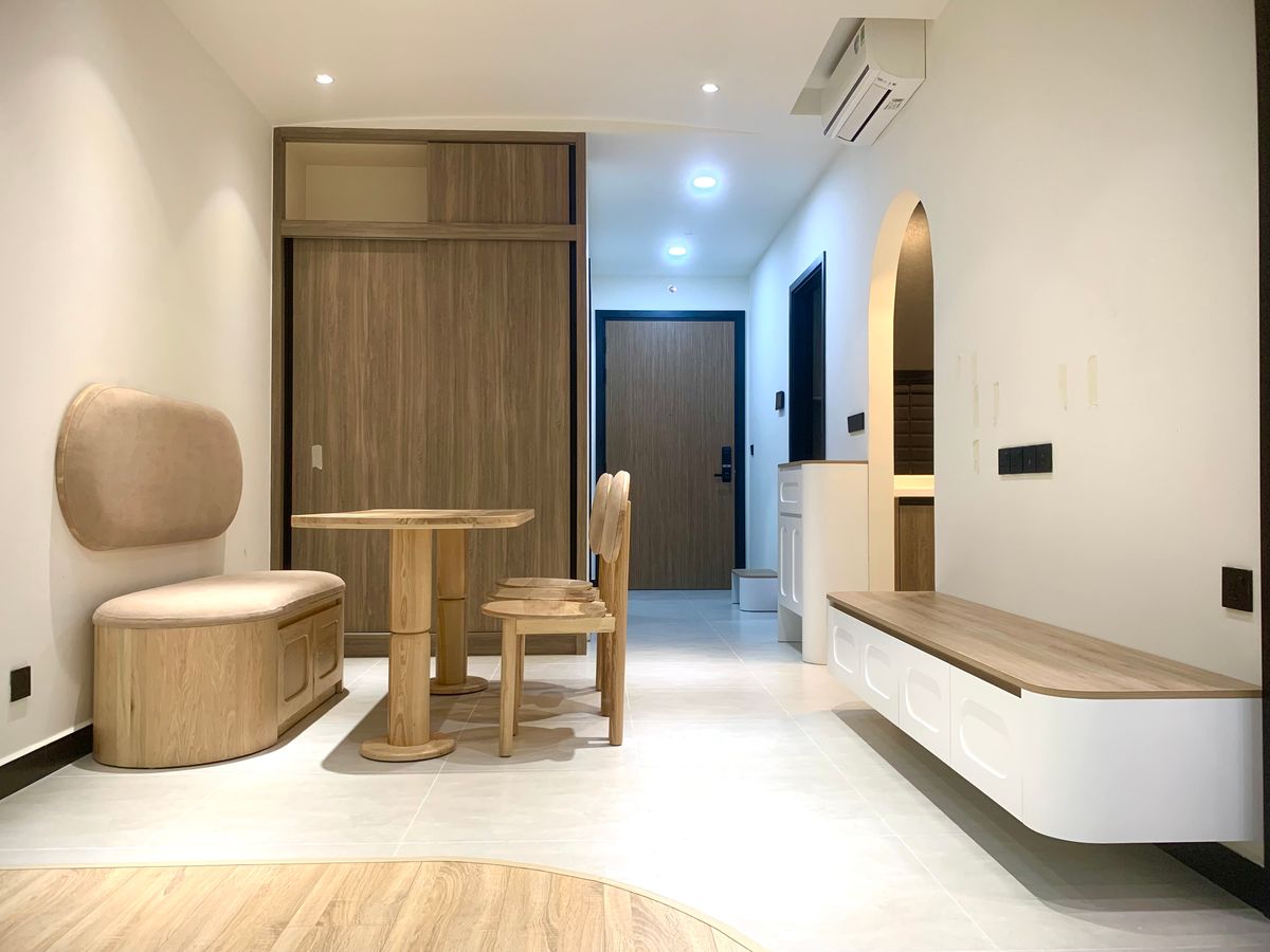 Modern home interior with customized wooden furniture