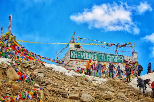 Group of Hikers on Khardung Pass in the Himalayas