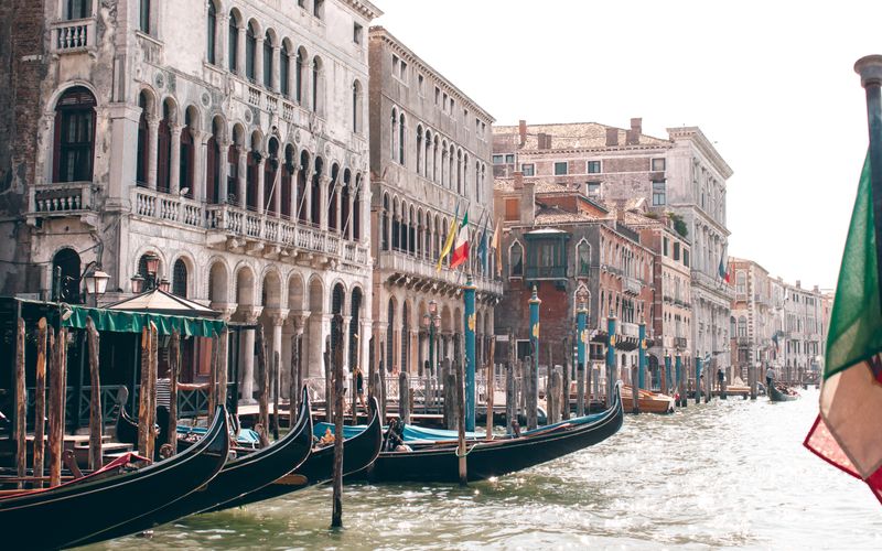 Venice Grand Canal with gondola at sunrise