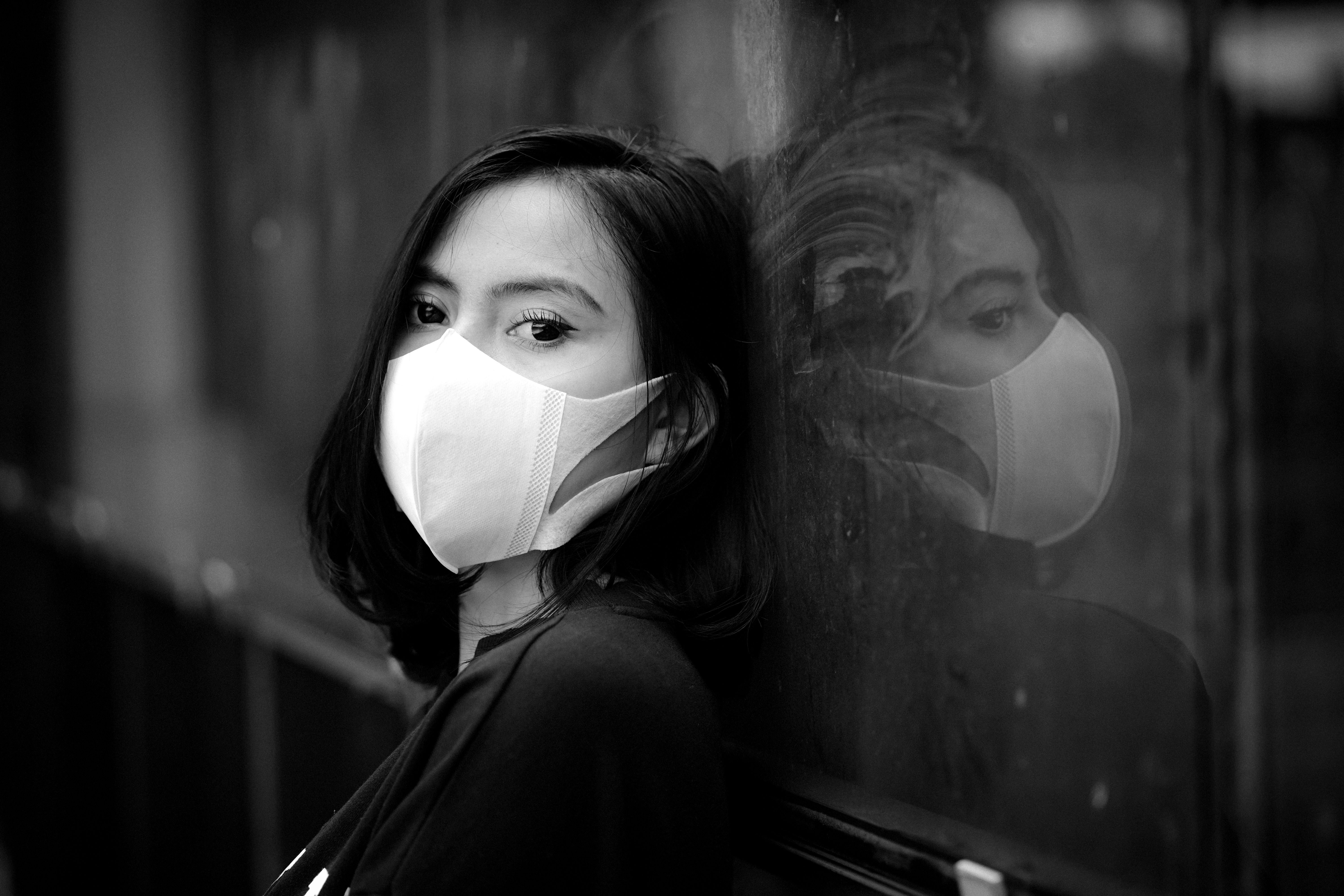 Portrait of Woman in Mask in Black and White · Free Stock Photo