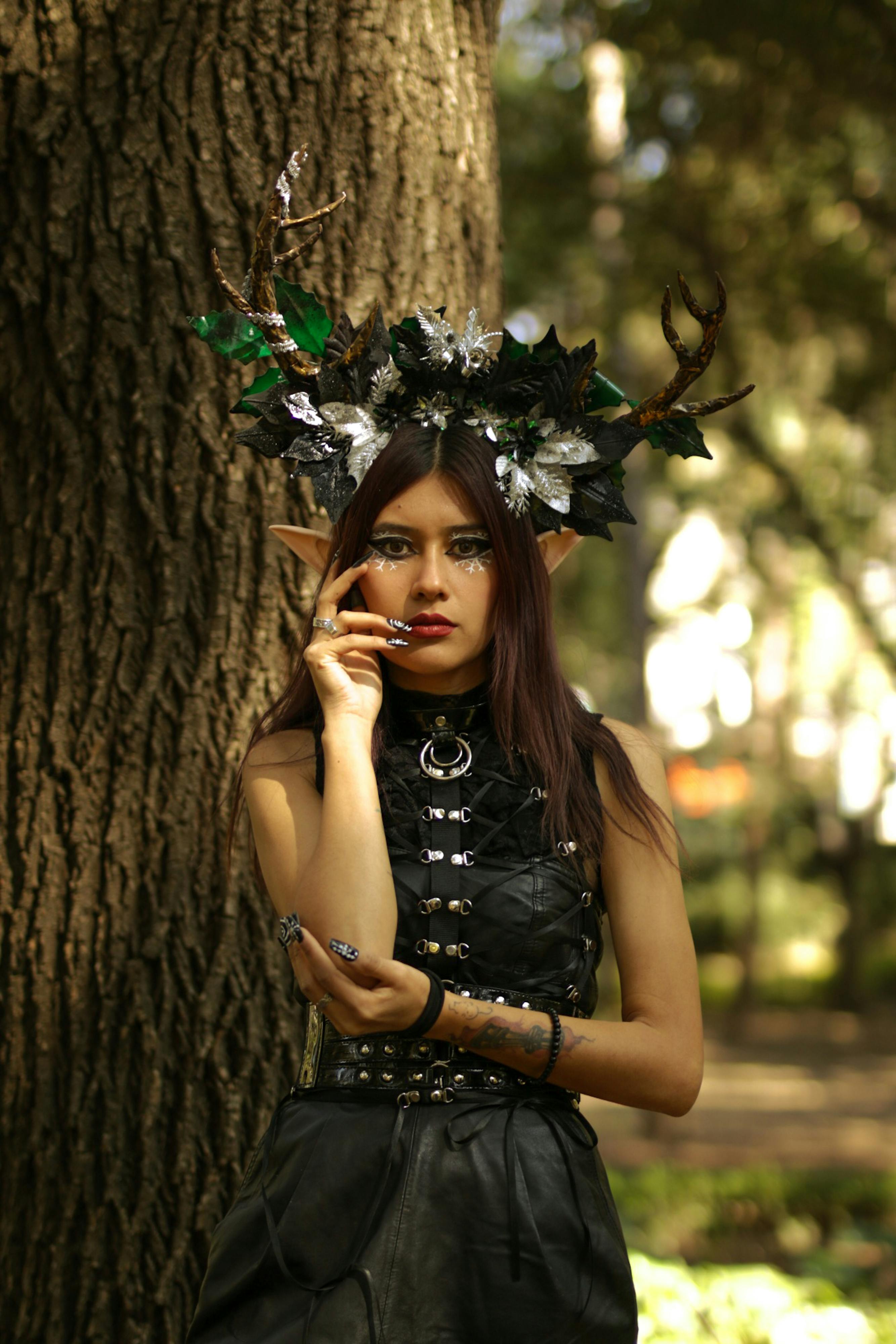 grátis Retrato De Mulher Fantasiada Com Coroa E Chifres Foto profissional