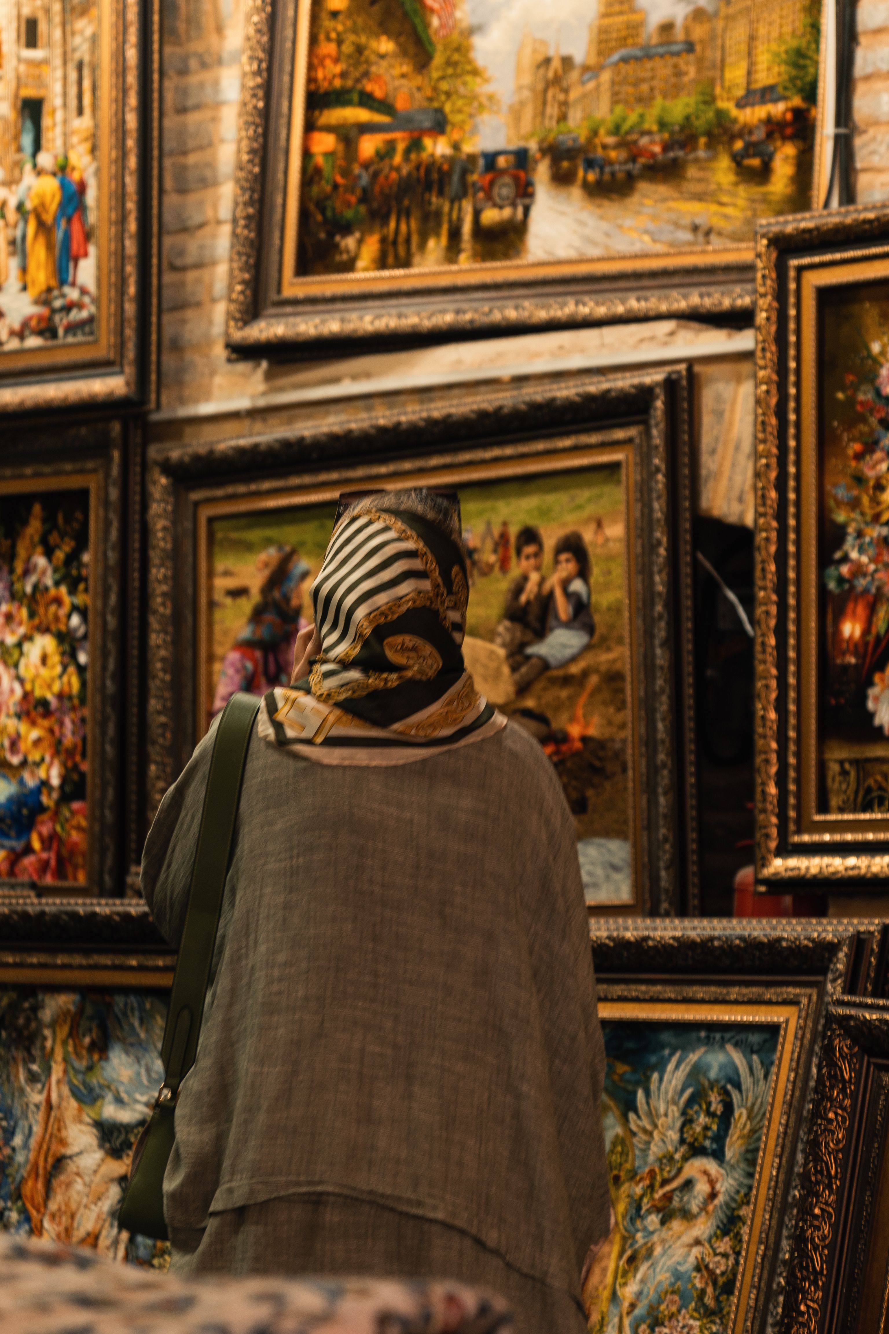 Collector discovering creative artwork