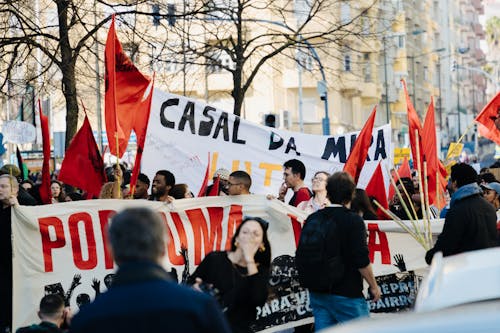 Crowd Protesting with Banners