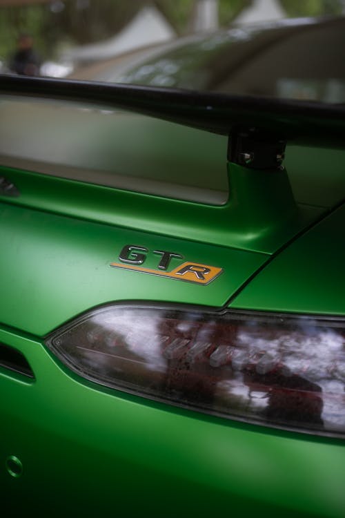 Close up of Back of Green Nissan GTR