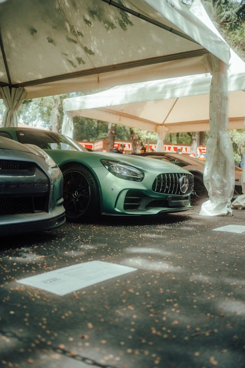 Green Mercedes AMG GT in Tent