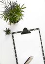 Paper on Board Beside Potted Plant on White Surface
