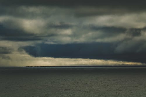 Storm clouds over the ocean with a dark sky