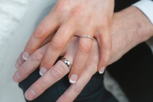 Closeup of a Couples Hands with Wedding Rings