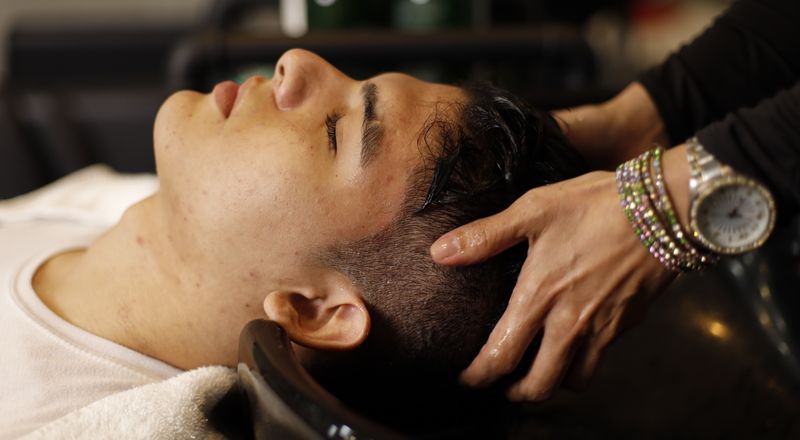 Sleek straight hairstyle in salon