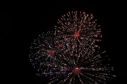 Colorful fireworks light up the night sky in a dazzling celebration display.
