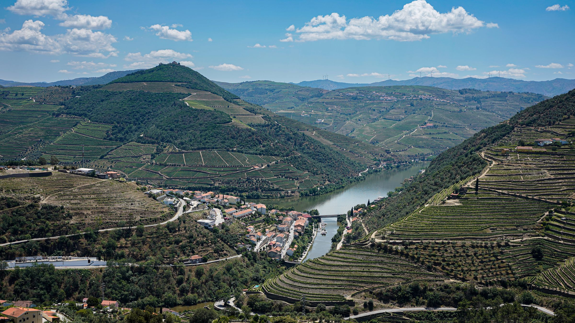 Douro Valley aerial — terraced vineyards