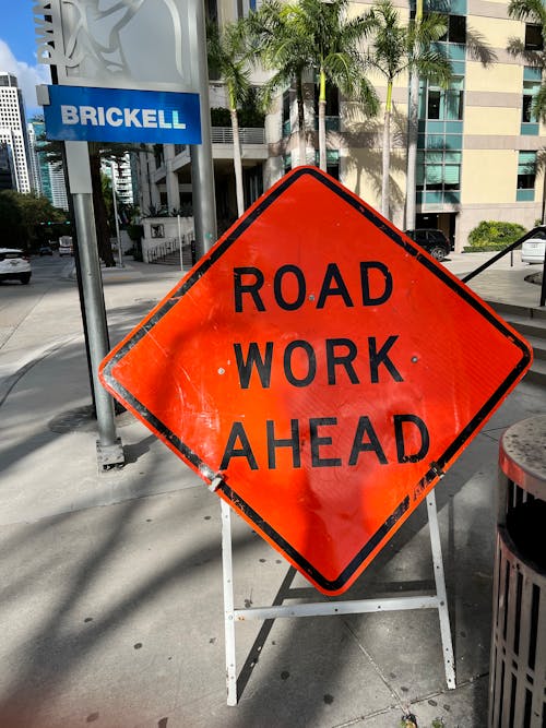 Road work ahead symbol brickell Miami 