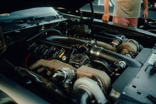 Close-up of the Engine in a Car with Open Hood