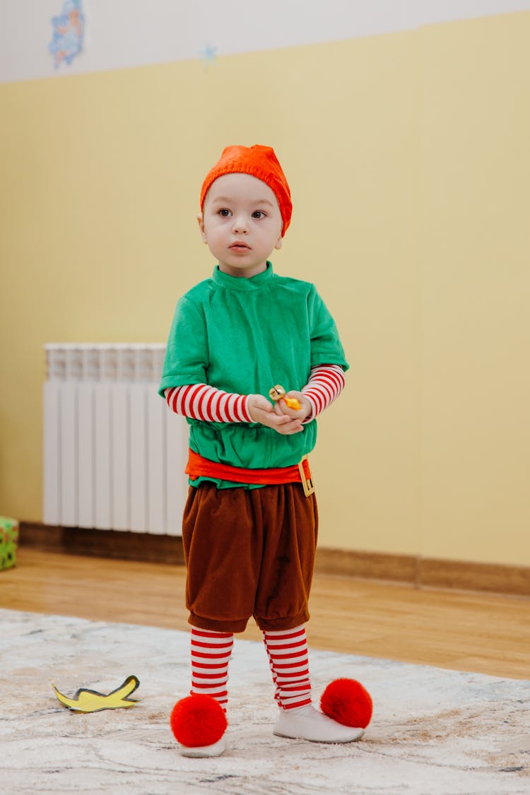 A Boy Wearing An Elf Costume 