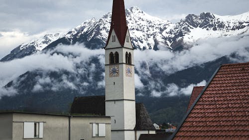 An Austrian Church in front of the Alps