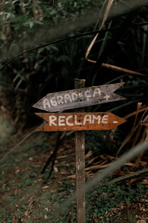 A wooden sign pointing to the direction of the place