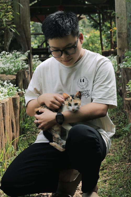 Ilmainen kuvapankkikuva tunnisteilla aasialainen mies, eläin, kissa