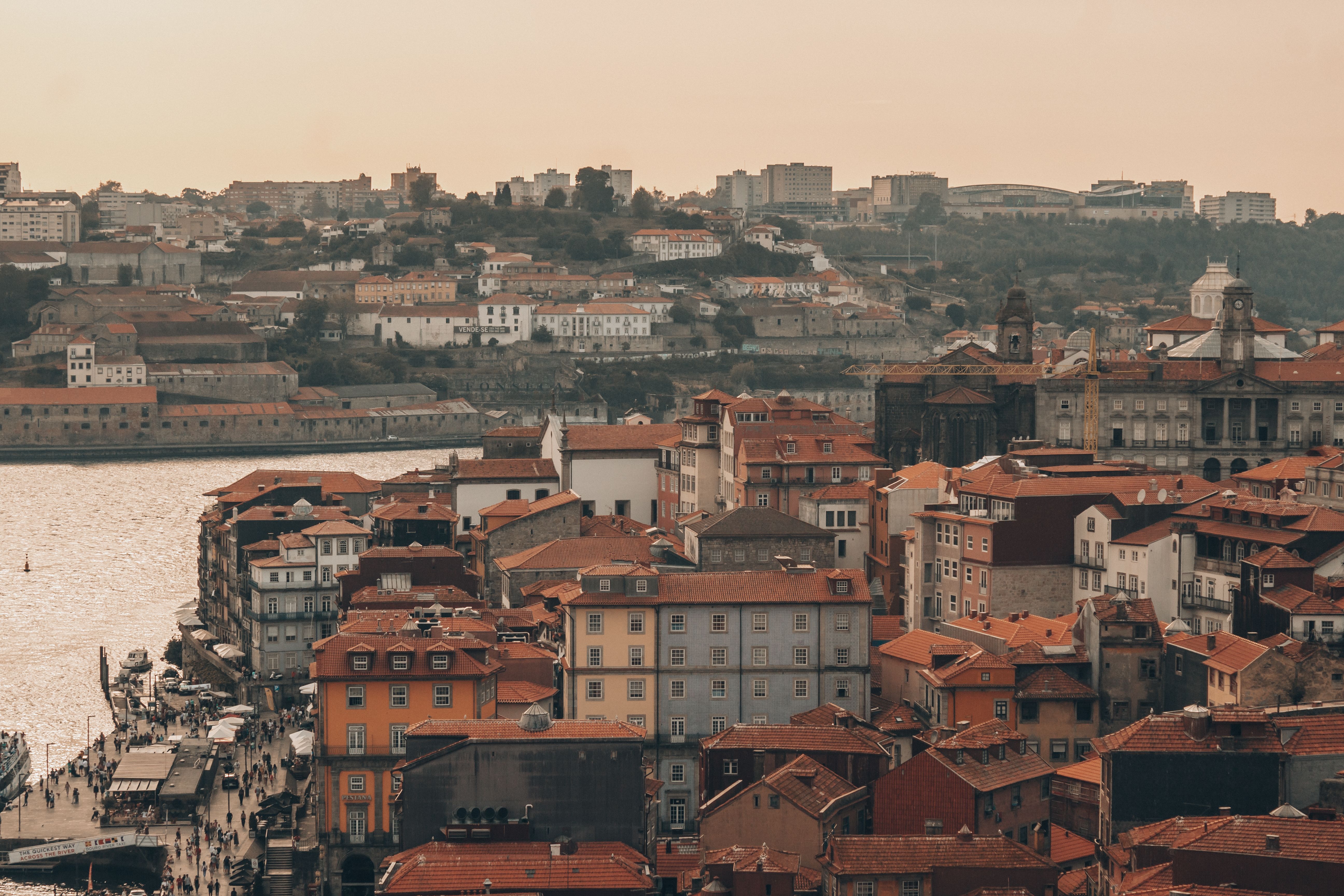 Panoramic view of Porto skyline with historic architecture above the Douro River