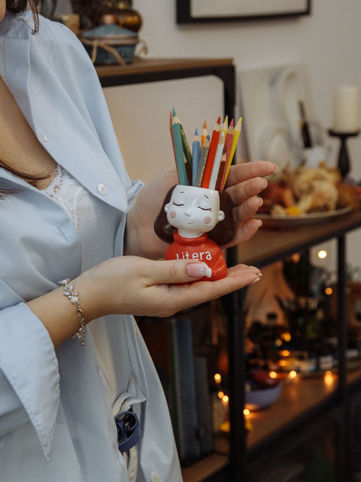 A handmade pencil holder filled with pencils