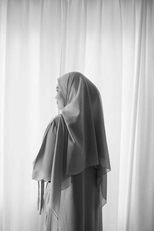 Základová fotografie zdarma na téma asiatka, černobílý, hidžáb