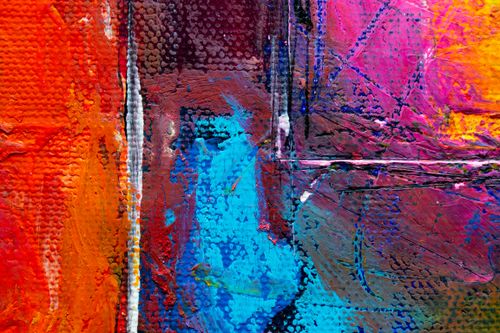Free A colorful abstract expressionist painting with vibrant textures and bold hues on canvas. Stock Photo