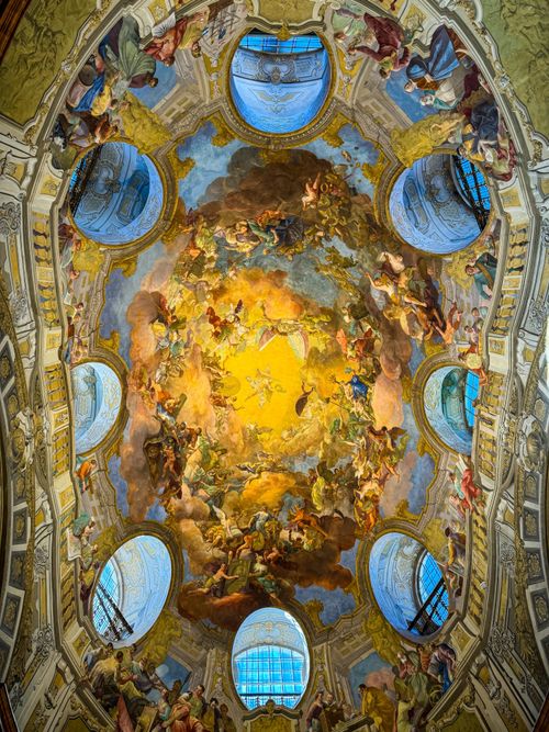 Free Intricate baroque ceiling fresco art in an Austrian palace, Vienna. Stock Photo