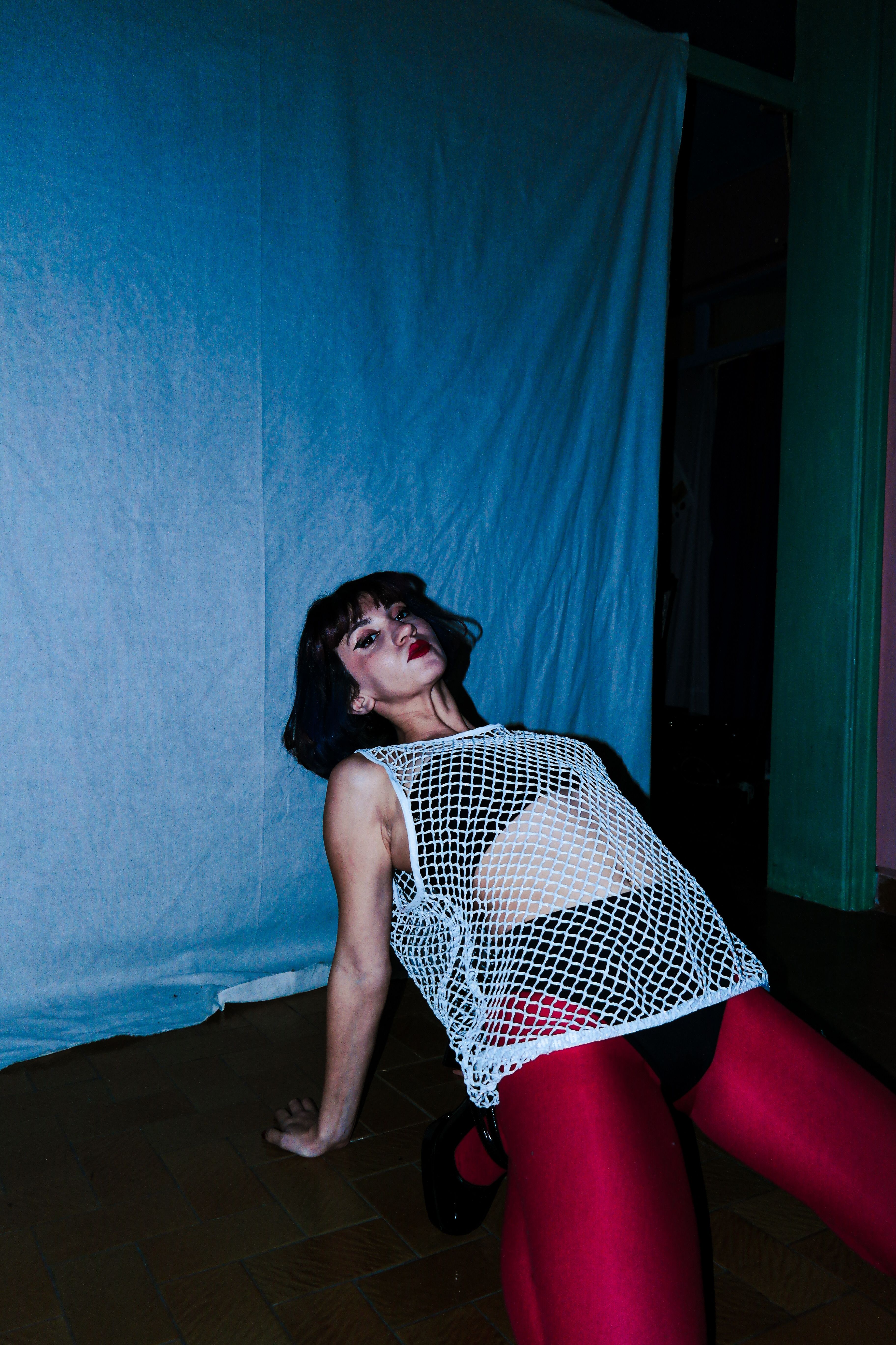 Woman Kneeling in Net and Underwear · Free Stock Photo